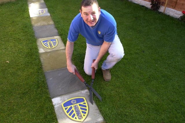 This is Leeds United fan Keith Boseley-Yemm who was keen to show off his paving slabs.