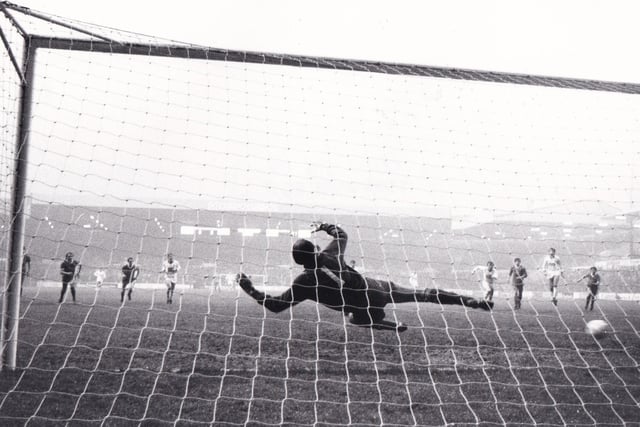 Peter Lorimer scores from the penalty spot as Leeds United drew 1-1 with Cardiff City in December 1984 at Elland Road.