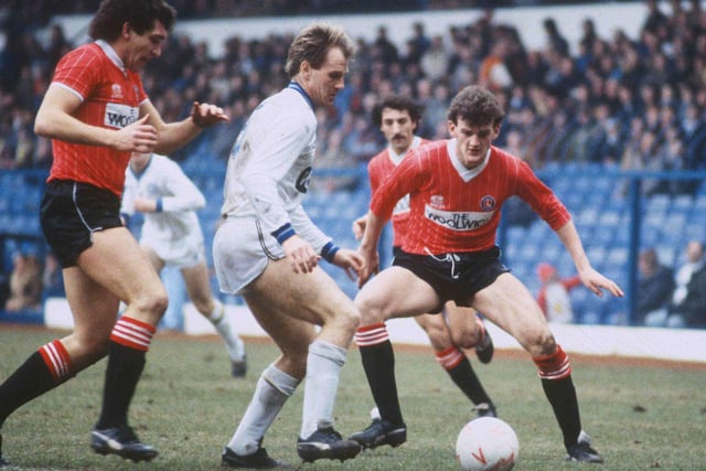 Andy Ritchie in action against Charlton Athletic at Elland Road in February 1985. The game finished 1-0 to Leeds with Peter Lorimer scoring the winner.