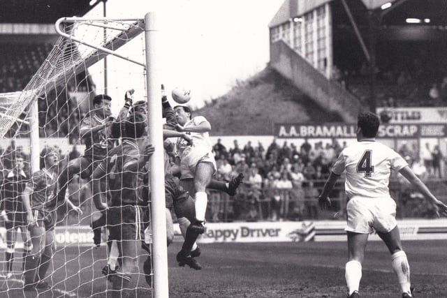David Rennie causes confusion in the Swindon Town defence at Elland Road in November 1987. The defender was on the scoresheet as the Whites won 4-2.