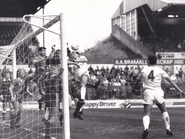 David Rennie causes confusion in the Swindon Town defence at Elland Road in November 1987. The defender was on the scoresheet as the Whites won 4-2.