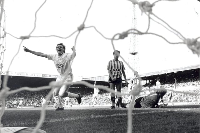 Bobby Davison celebrates after scoring the opening goal against Sunderland in October 1989. The camera was placed on a mini tripod behind the goal and fired by remote control by snapper Mike Cowling.