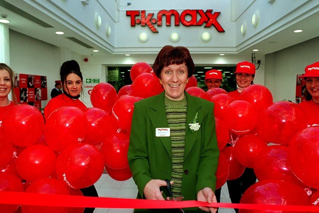 Helen Beioley, manager of T.K.Maxx, opens the new store at the Leeds Shopping Plaza.