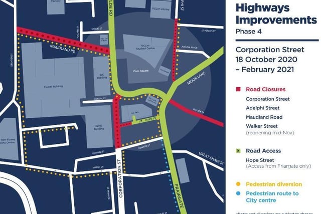 A number of roads will re-open whilst others will close around the University of Central Lancashire in Preston as its ongoing £200 million Masterplan development moves to the next stage