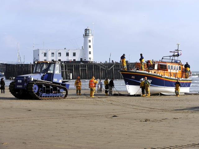 Scarborough’s main lifeboat returns from a call in Cayton Bay.