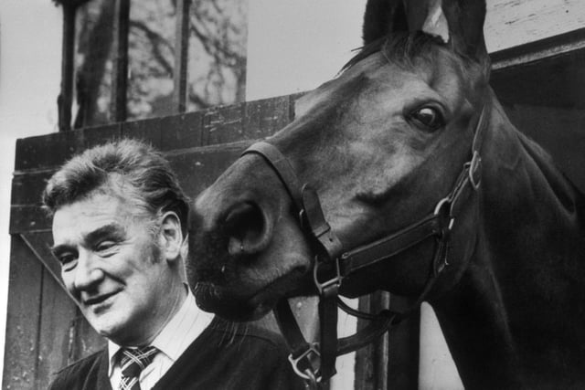 Red Rum with trainer Ginger McCain at his stables at Southport