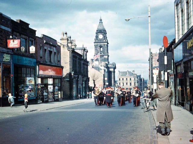 The procession along Queen Street as part of the celebrations to mark 75 years of Morley as a Borough. It took place on Sunday March 19, 1961.