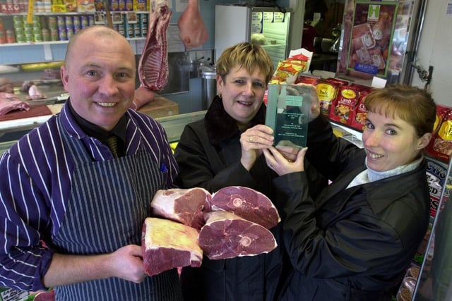 Neil Smith of York Road, Leeds was voted 'Favourite Butcher of The Year' by YEP readers. Pictured, left to right, is Denise Barraclough and Jayne Crosfill two of  many readers who voted for him.