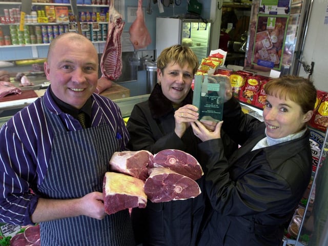 Neil Smith of York Road, Leeds was voted 'Favourite Butcher of The Year' by YEP readers. Pictured, left to right, is Denise Barraclough and Jayne Crosfill two of many readers who voted for him.