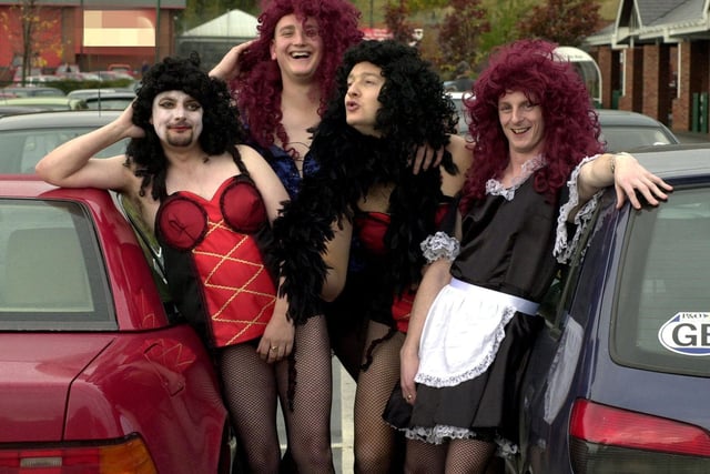 Staff at Asda, Killingbeck in the car park dressed up for The Rocky Horror Picture Show which was to be shown as a drive-in movie. Pictured are David Middleton, Nick Berkeley, Marc Edwards and Michael Richardson.