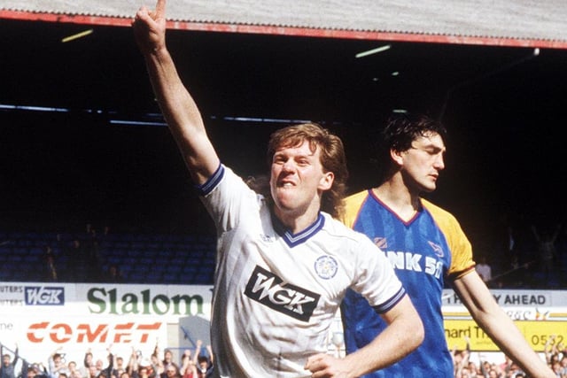 Ian Baird celebrates scoring the only goal of the game against Shrewsbury Town in May 1985.
