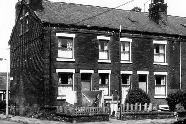 Two back-to-back properties on Leicestershire Street in a photo dating from the 1950s or 1960s prior to slum clearance.