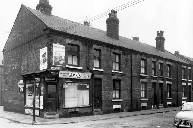 A grocer's on the corner of Bower Road and Lom Terrace in February 1961. This was included in slum clearance plans for the Grove Road area.