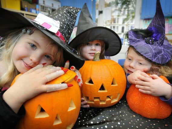 Hallowe’en fun at Green Hedges Nursery – taking a break before the witching hour, left to right, Libby Spencer-Coggin, Olivia Khan and Ruby Roberts.