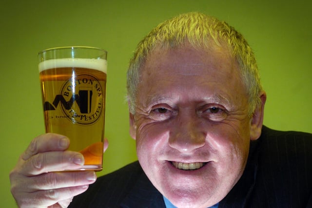 Harry Gration, admires a pint of Pale Ale named after him at the Boston Spa Beer Festival in February 2010.
