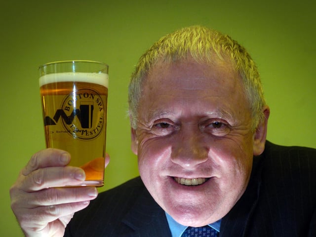 Harry Gration, admires a pint of Pale Ale named after him at the Boston Spa Beer Festival in February 2010.