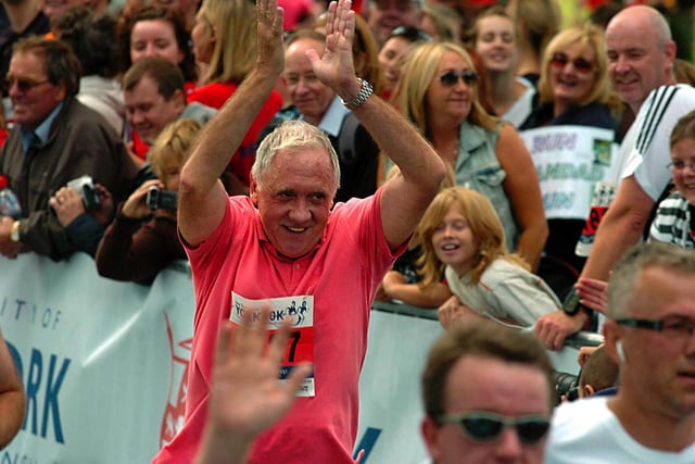 August 2009 and Harry Gration crosses the finish line in the first ever Jane Tomlinson York 10k which attracted 5,000 entries.