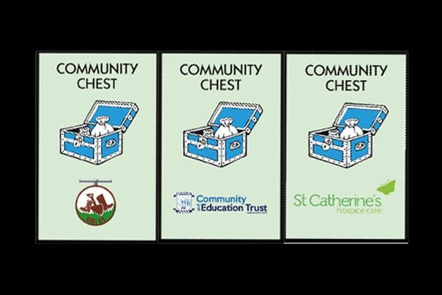 The Community Chest squares also feature local charities