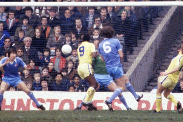 Arthur Graham scores against Manchester City at Maine Road in February 1980. The game finished 1-1.