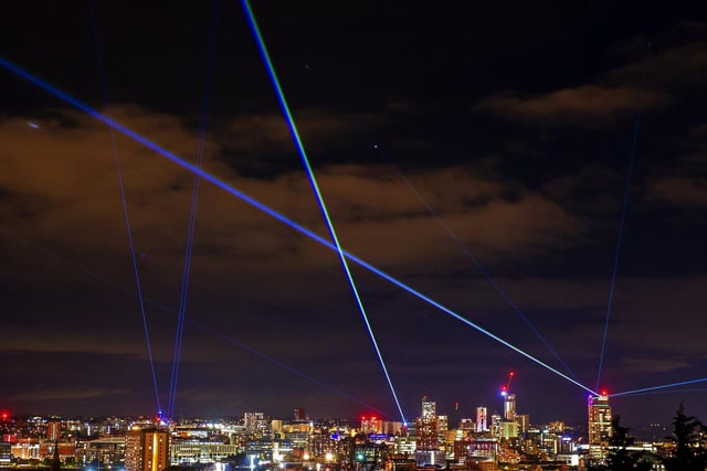 Viewers were able to direct the colour, direction and pattern of the lights' movements online and watch the show through their windows or a virtual stream.