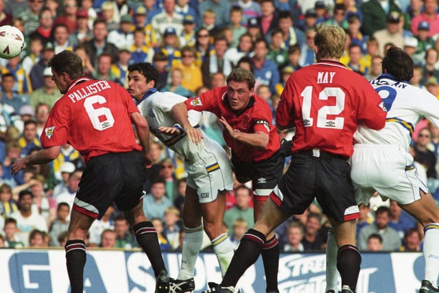 Leeds United in action against arch rivals Manchester United.