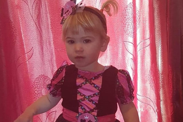 Here is Paige Smith, aged 21 months, in her Hallowe'en costume