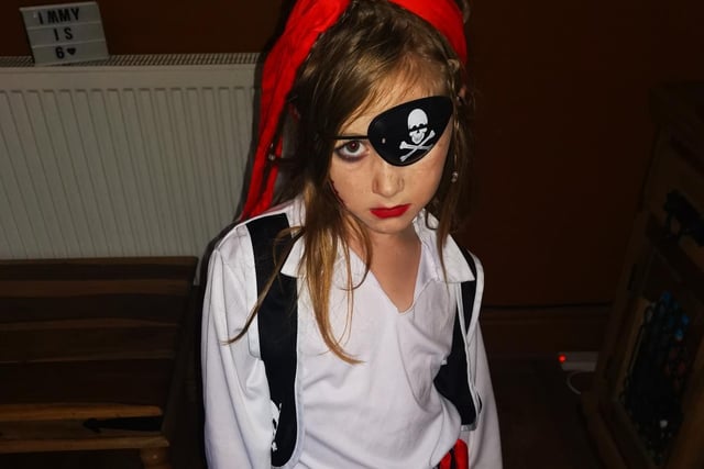 Imogen Bradley (six) went as a pirate to her Hallowe'en party at Clarets Cheer and Dance