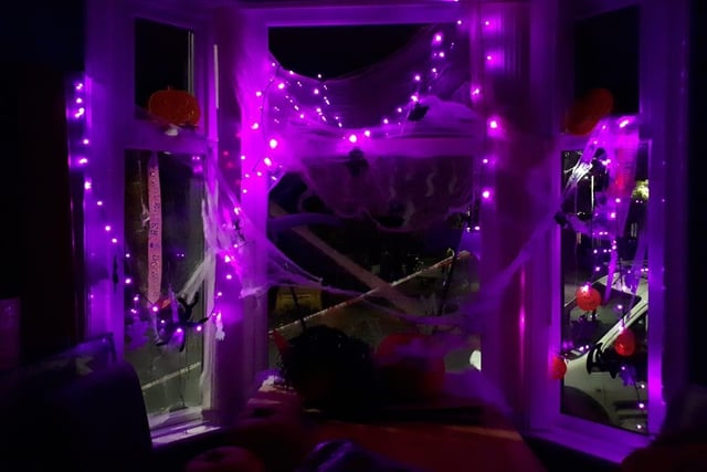 Emma Payne's spooky cobwebs and lights display