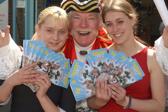 Launching the 2002 Scarborough Fayre brochures with Town Rangers Zoe Davis and Zoe Bromage