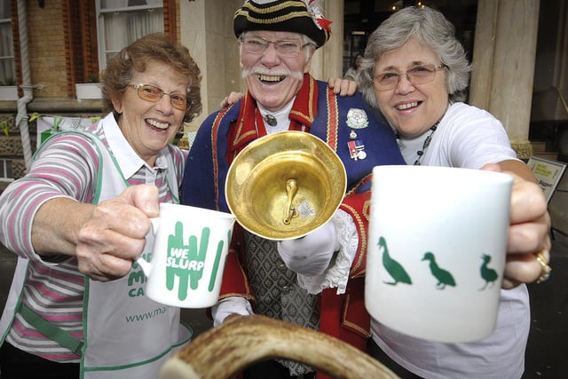 Macmillan Coffee morning at the Grand Hotel, Alan with Ros Rowntree and Joan Forbes, in 2012