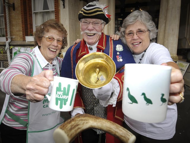 Macmillan Coffee morning at the Grand Hotel, Alan with Ros Rowntree and Joan Forbes, in 2012