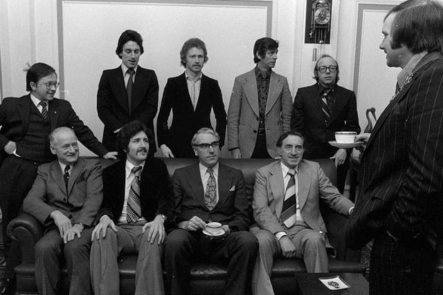 1977 PNE staff and management including Tom Finney, Nobby Stiles and Alan Kelly