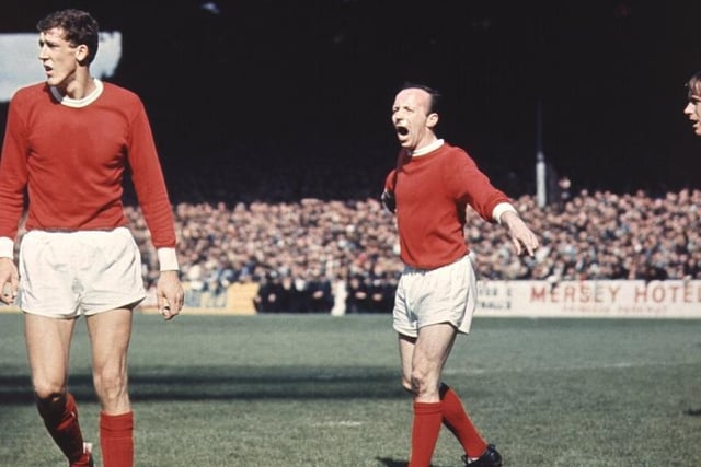 1968: Nobby Styles shouts instructions to his fellow Manchester United team mates during a match