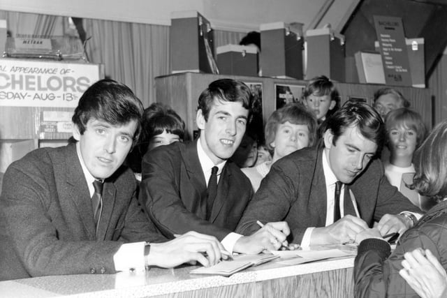The Bachelors on their visit to the new Vallances store on New Market Street in August 1964. They flew into Leeds Bradford Airport from Blackpool where they had been performing for the Summer Season on the Central Pier.