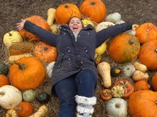 Enjoying pumpkin picking is Katheryn Barsby-Walton