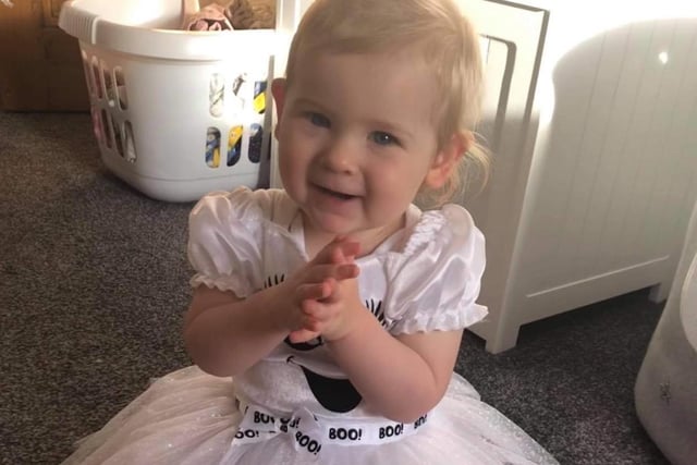 Isabella Rhodes (15 months old) makes a very cute little ghost