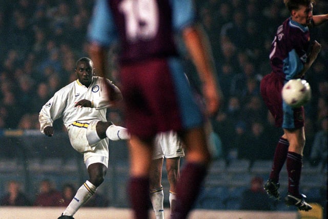 Jimmy Floyd Hasselbaink scored a hat-trick as the Whites beat West Ham United 3-1 at Elland Road in November 1997.
