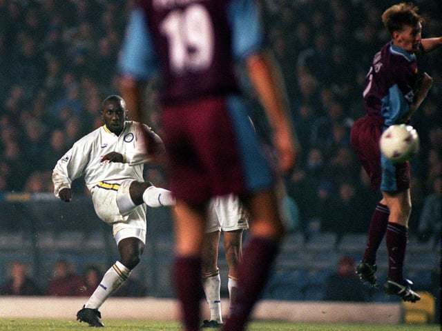 Jimmy Floyd Hasselbaink scored a hat-trick as the Whites beat West Ham United 3-1 at Elland Road in November 1997.