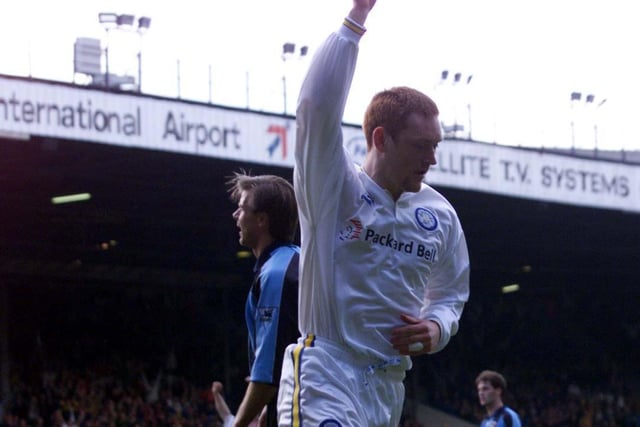 David Hopkin celebrates scoring against Coventry City at Elland Road in April 1998. The Whites and the Sky Blues shared six goals with Darren Huckerby bagging a hat-trick for the visitors.