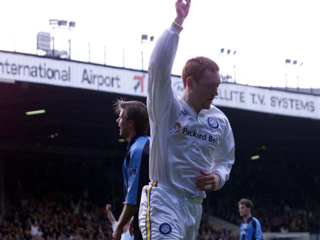 David Hopkin celebrates scoring against Coventry City at Elland Road in April 1998. The Whites and the Sky Blues shared six goals with Darren Huckerby bagging a hat-trick for the visitors.