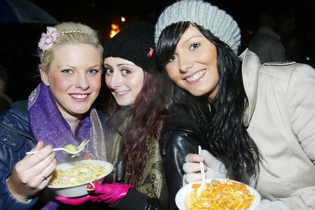 Leanne Smith, Natalie O'Shea and Jennie Wrathall at Hebden Bridge bonfire in 2009.