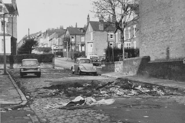 The morning after ashes of the Rossington Grove bonfire in Chapeltown in November 1974.