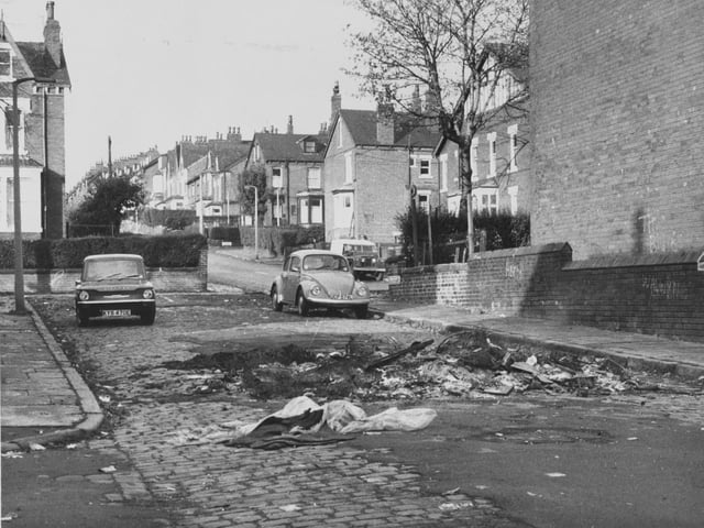 The morning after ashes of the Rossington Grove bonfire in Chapeltown in November 1974.