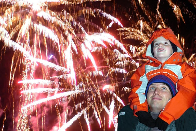 Andrew Wheeler of Horsforth, watches the Roundhay Park firework display with his son Joseph, six, in November 2005.