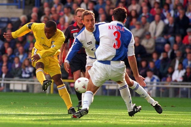 Rod Wallace in action against Blackburn Rovers at Ewood Park in September 1997. His brace helped the Whites to a 4-3 win.