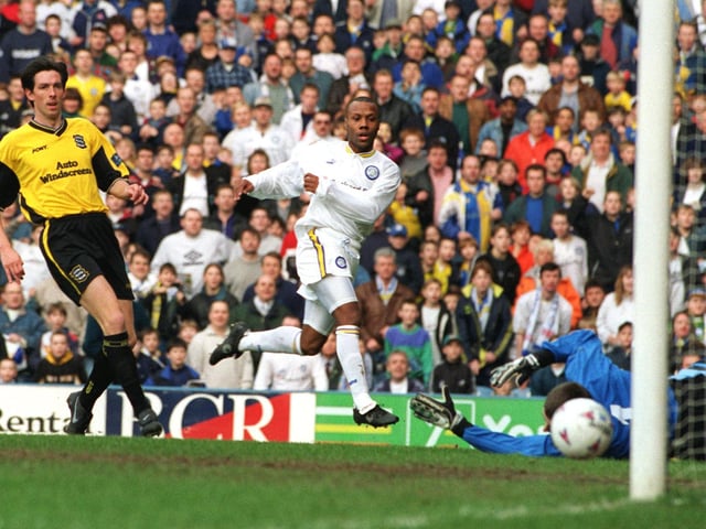 Rod Wallace puts Leeds ahead against Birmingham City during the FA Cup fifth round clash at Elland Road in February 1998. The Whites won 3-2.