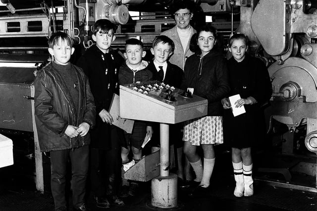 RETRO 1967 - School children from Up Holland primary school visit the Wigan Observer's printing press.