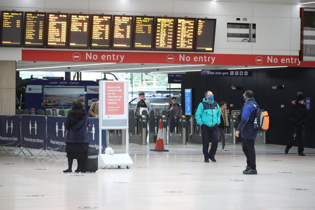 Commuters at Leeds train station at the start of a four week national lockdown for England.