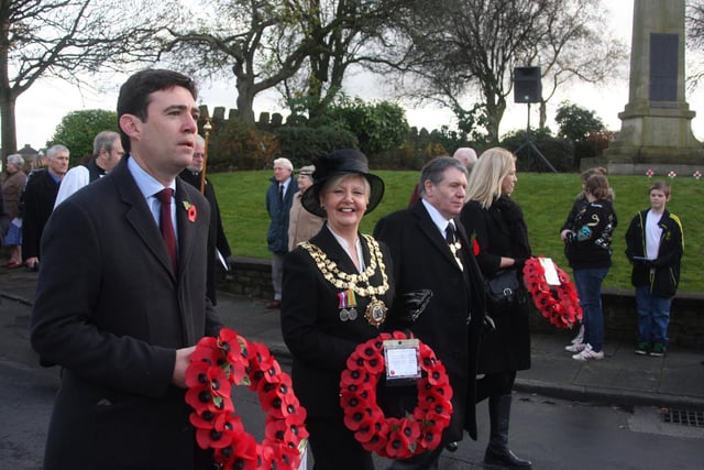 11th November 2012 - Andy Burnham was then the Leigh MP, pictured with the Mayor Of Wigan at that time, Councillor Myra Whiteside, on the Golborne Remembrance Day parade.