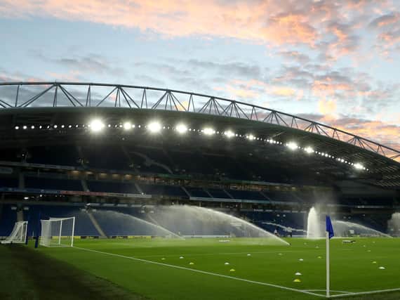 A general view inside the stadium prior to the Premier League match between Brighton & Hove Albion and Burnley at American Express Community Stadium on November 06, 2020 in Brighton, England.